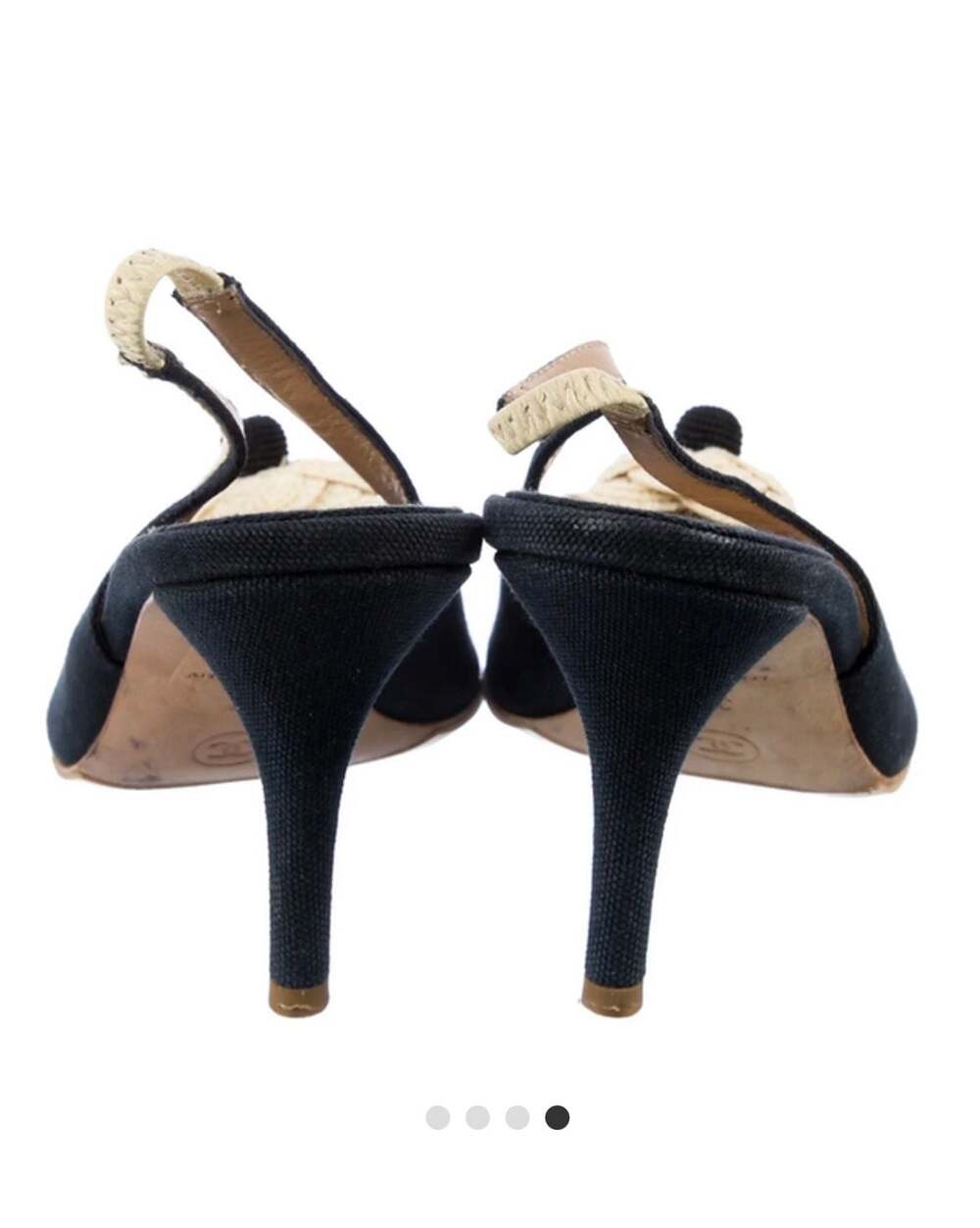 Vintage Chanel Black Canvas Camellia Flower Slingback Heels - Picture 4 of 4